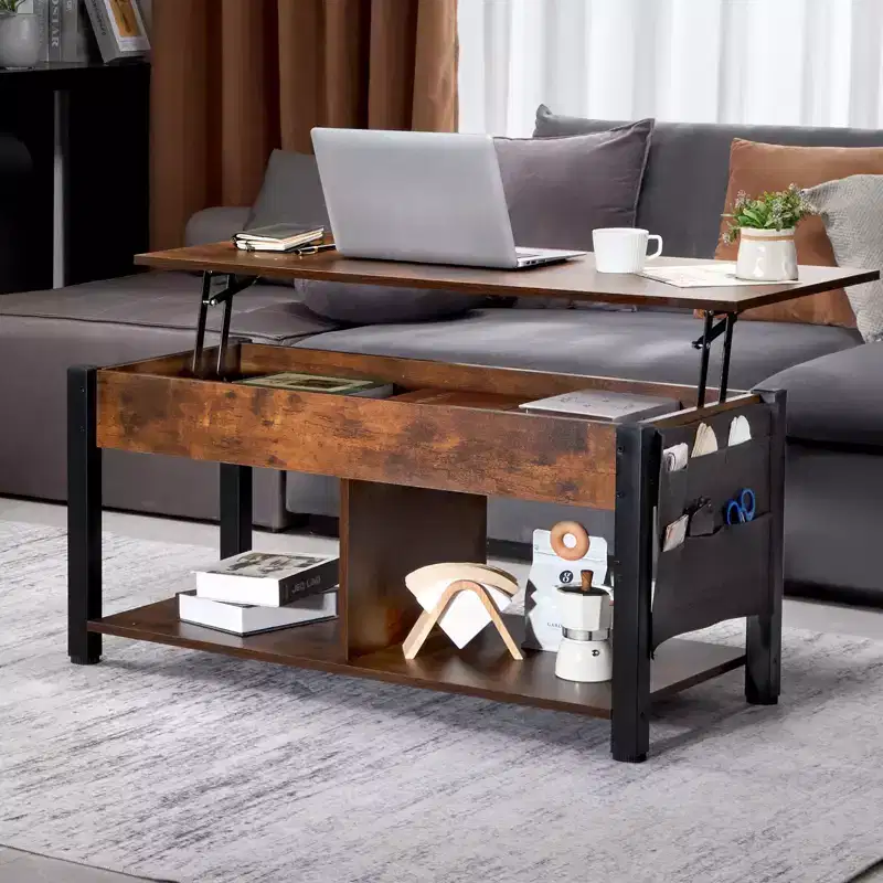 Lift Top Coffee Table, 41.7 in Rectangle Coffee Table with Extra Storage Pockets, Pop Up Coffee Table for Living Room, Brown