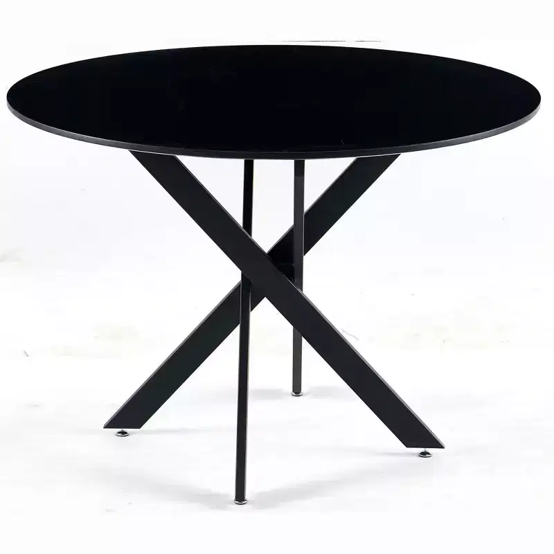 42.1 Round Dining Table for 4-6 People, Mid Century Modern Kitchen Dinner Table with Crossed Legs, Leisure Coffee Table for Kitchen Living Room