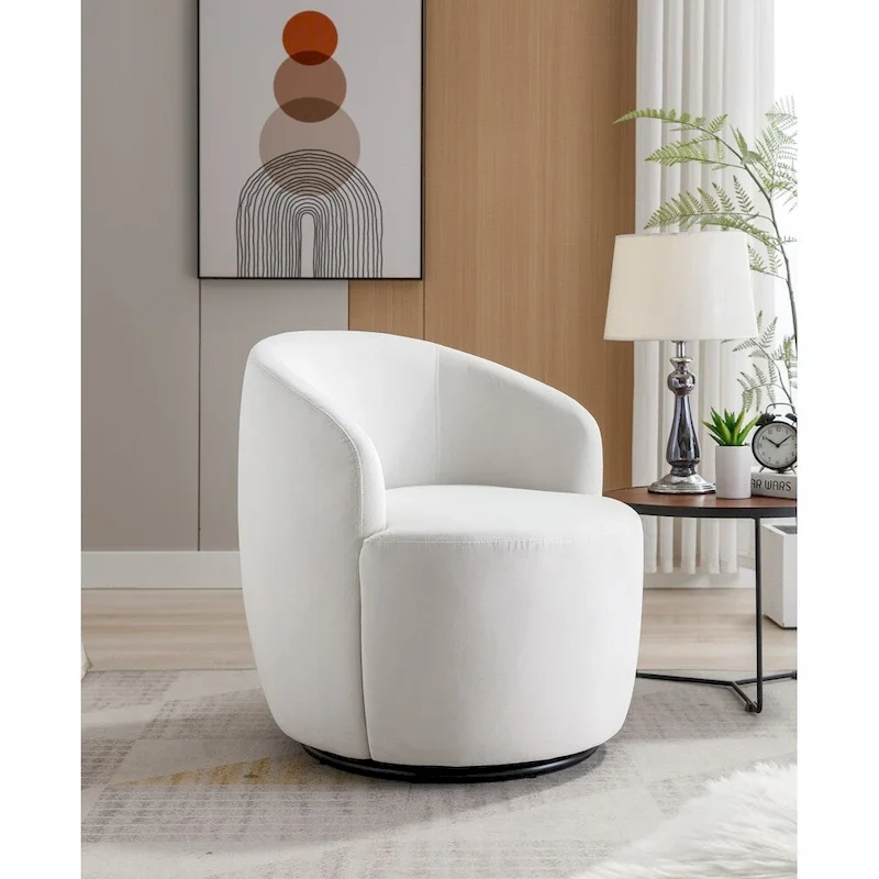 Velvet Fabric Swivel Barrel Chair with Black Powder Coating Metal Ring