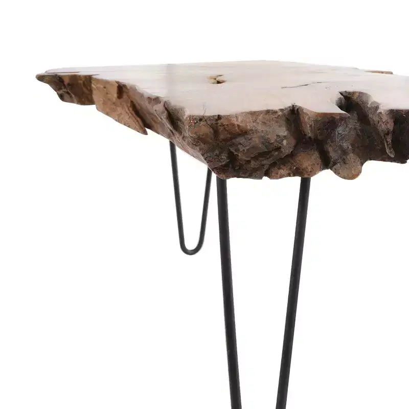 Olivia & May Teak Wood Handmade Live Edge Coffee Table with Black Metal Hairpin Legs Brown