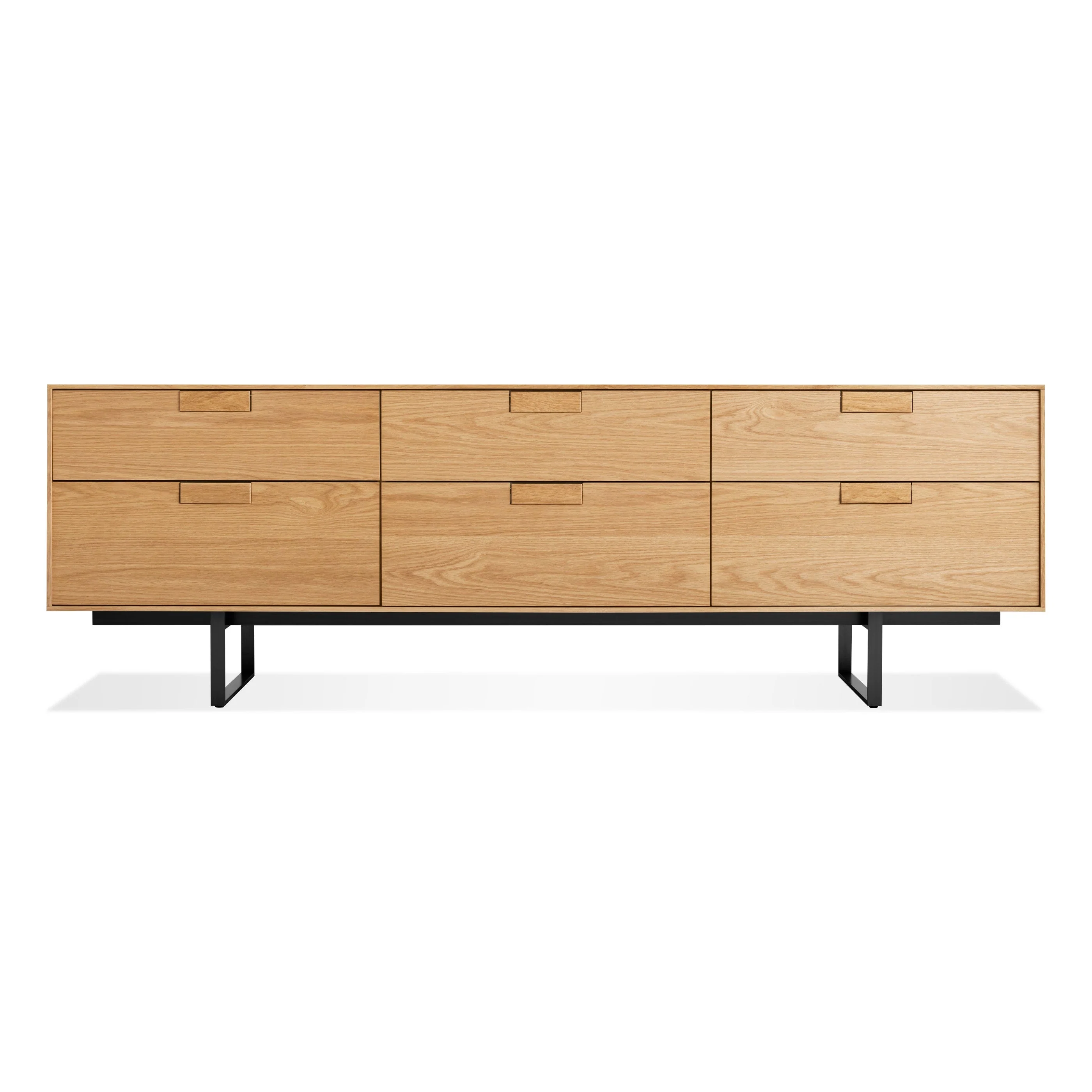 Modern White Oak Wood Low Dresser with Steel Base for Living Room