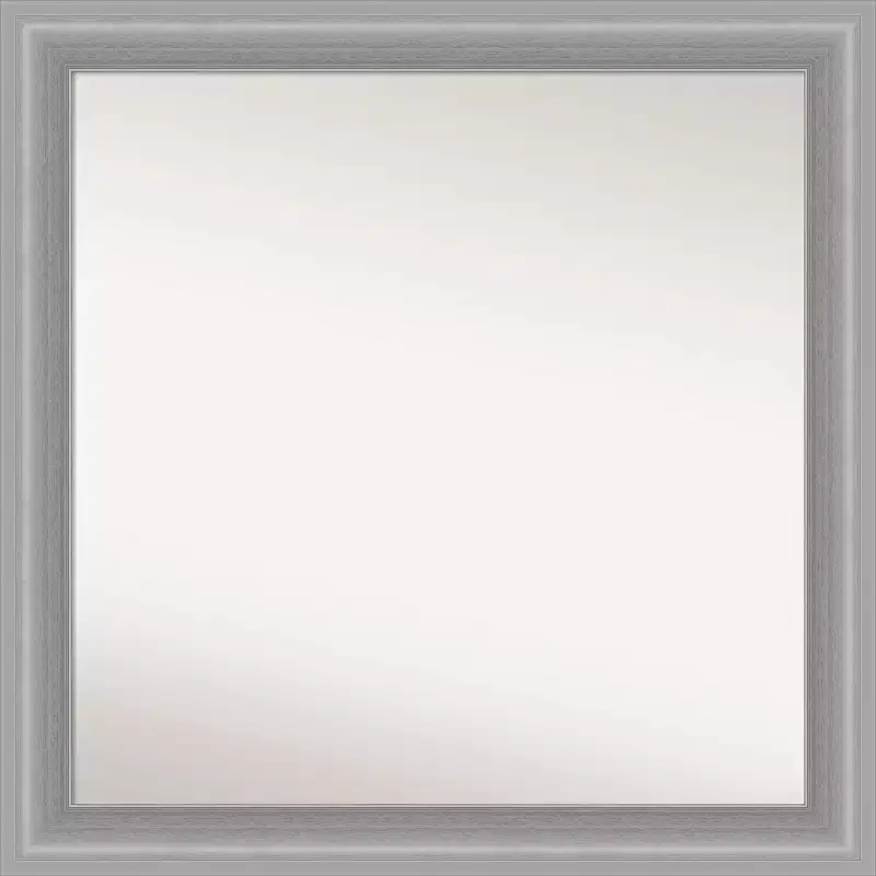 31" x 31" Non-Beveled Polished Nickel Wall Mirror, Square Framed, Modern Decor