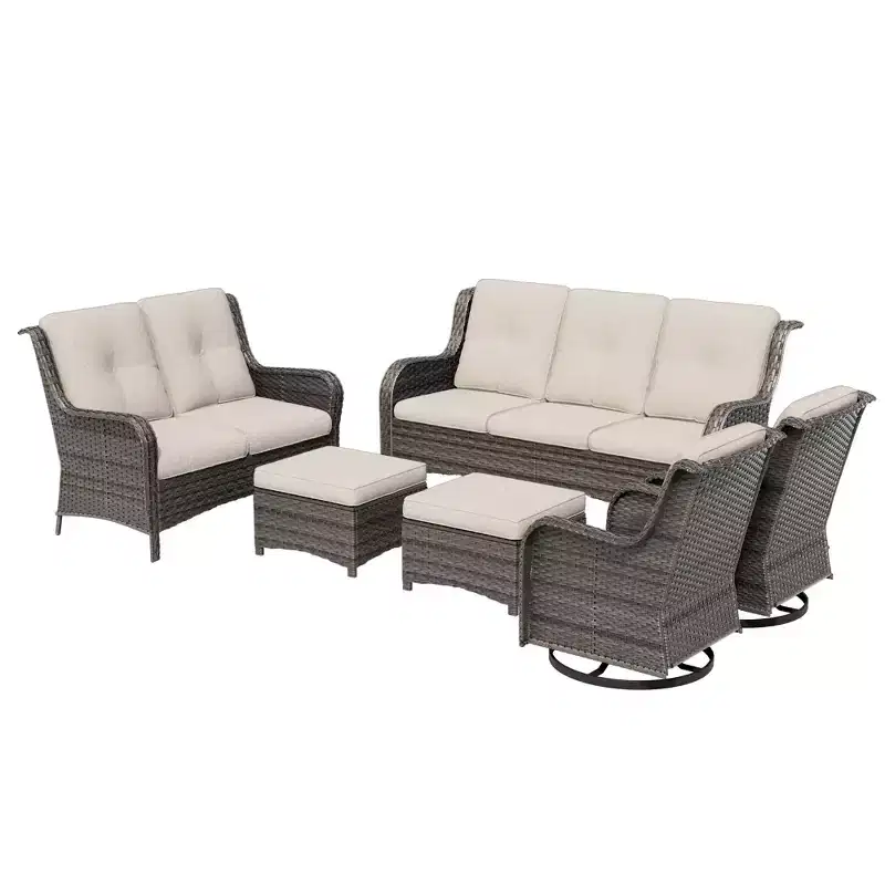 UPTIOT 6-Piece Wicker Outdoor Patio Conversation Set with Cushions