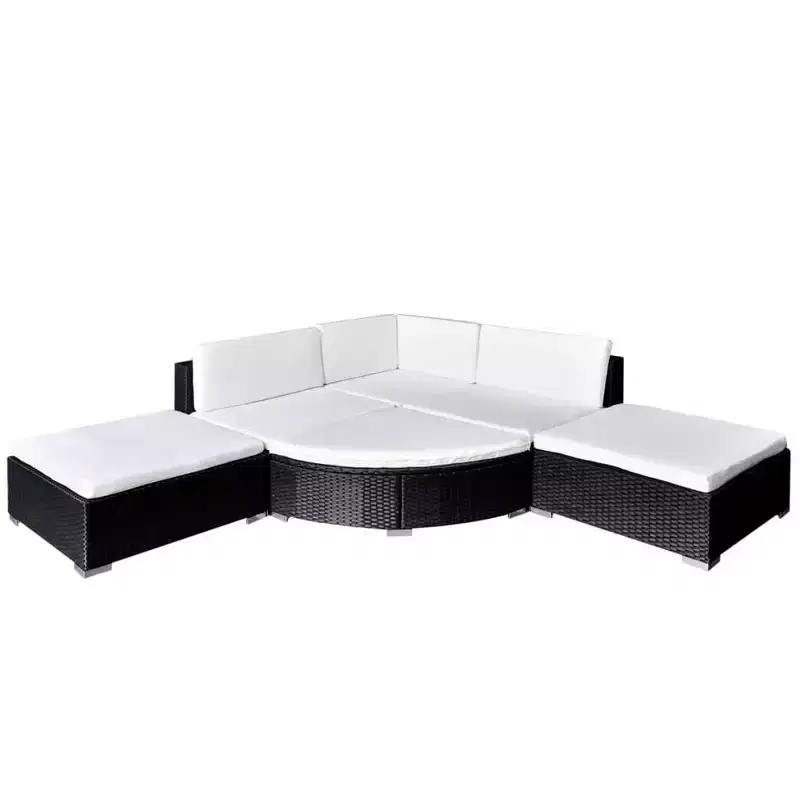 vidaXL 6 Piece Patio Lounge Set with Cushions Poly Rattan Black
