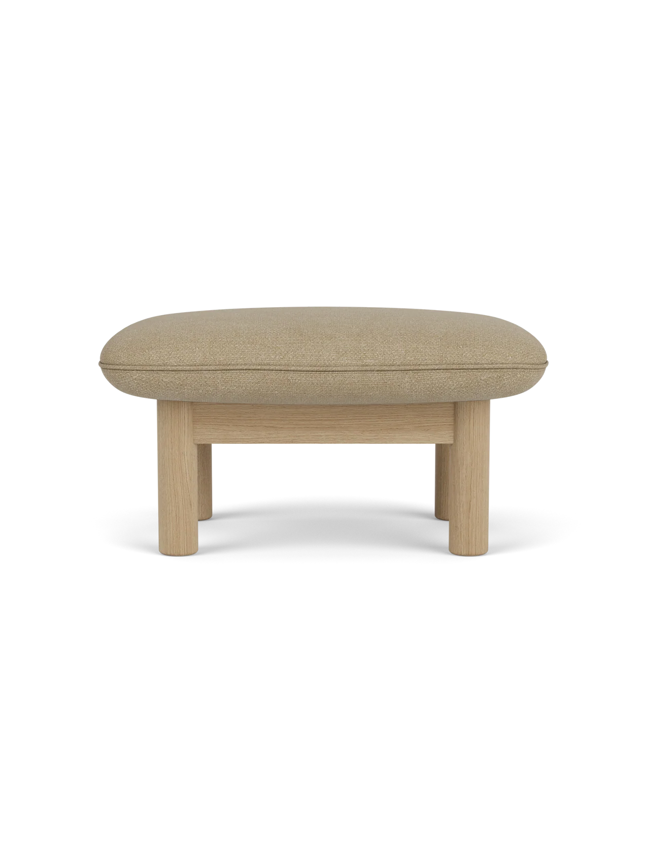Ottoman in Textile Cylindrical Legs, Versatile Use, 3 Wood Options