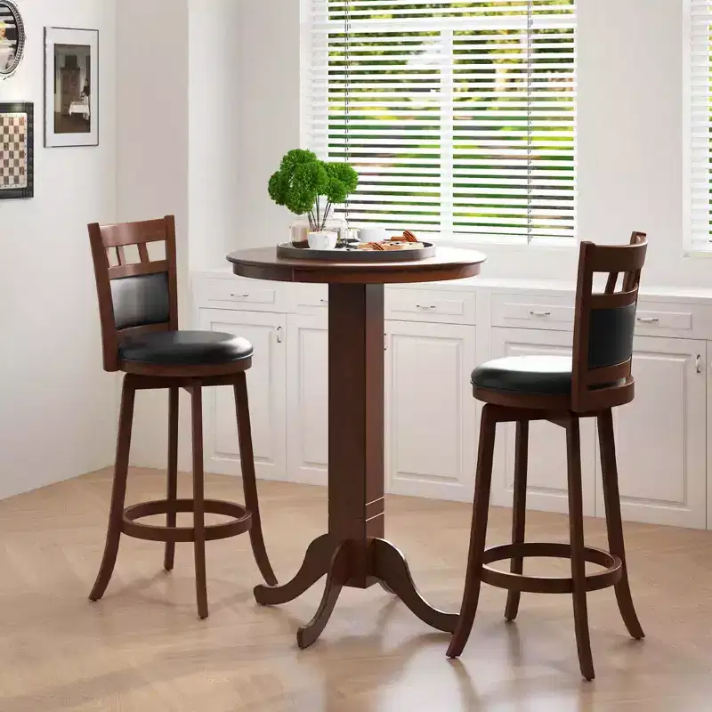 Costway Wood Swivel Bar Stools Set of 2 with Faux Leather Upholstered Seat & Back