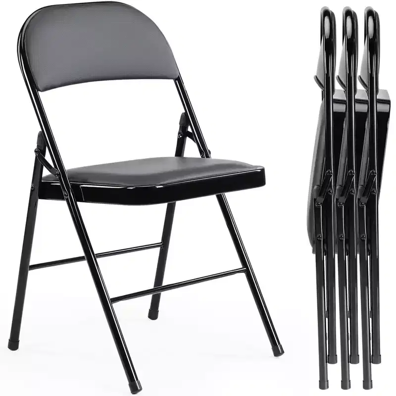 4-Pack PU Leather Metal Frame Folding Dining Chairs