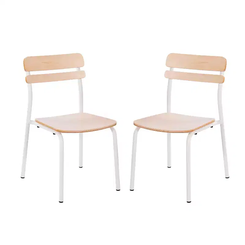 Emma and Oliver Set of 2 Dining Chairs with Metal Frames and Solid Wood Seats and Backs with Antique Finishes