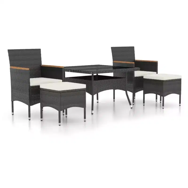 vidaXL Garden Dining Set Black Poly rattan Standard Removable Covers