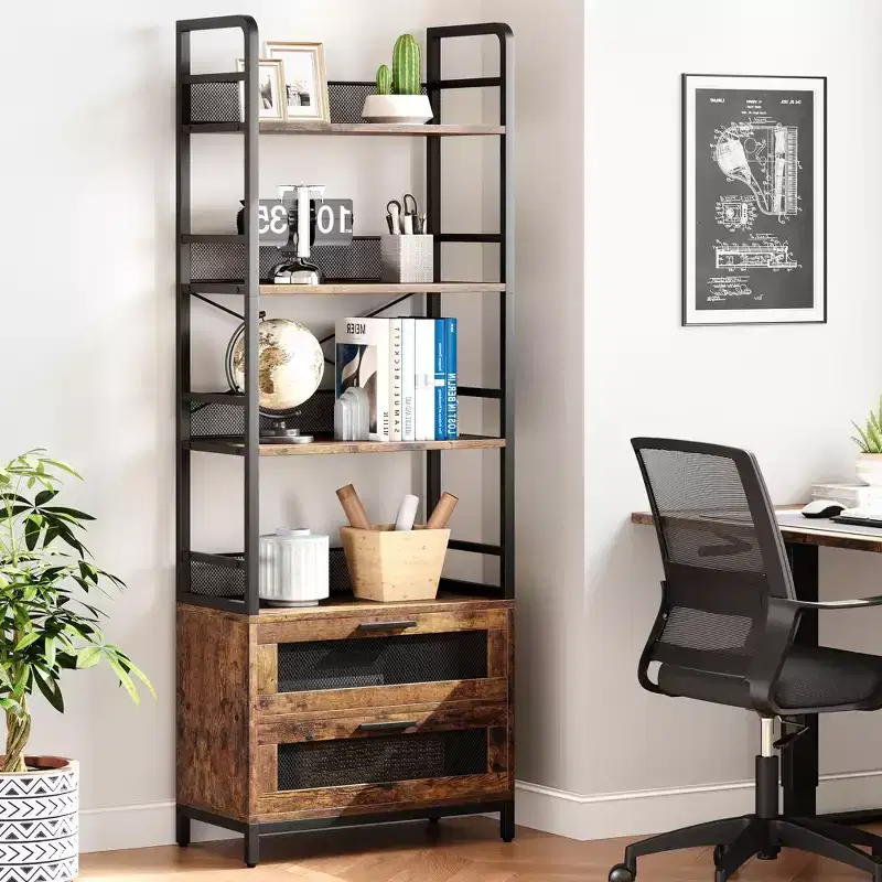 Industrial Bookcase with 4 Tiers Open Storage Shelves Rustic Bookshelves