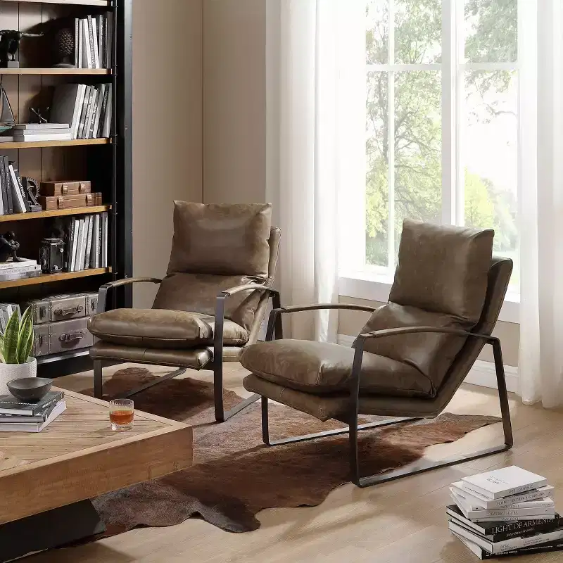 Comfortable and Luxury Genuine Leather Accent Lounge Chair