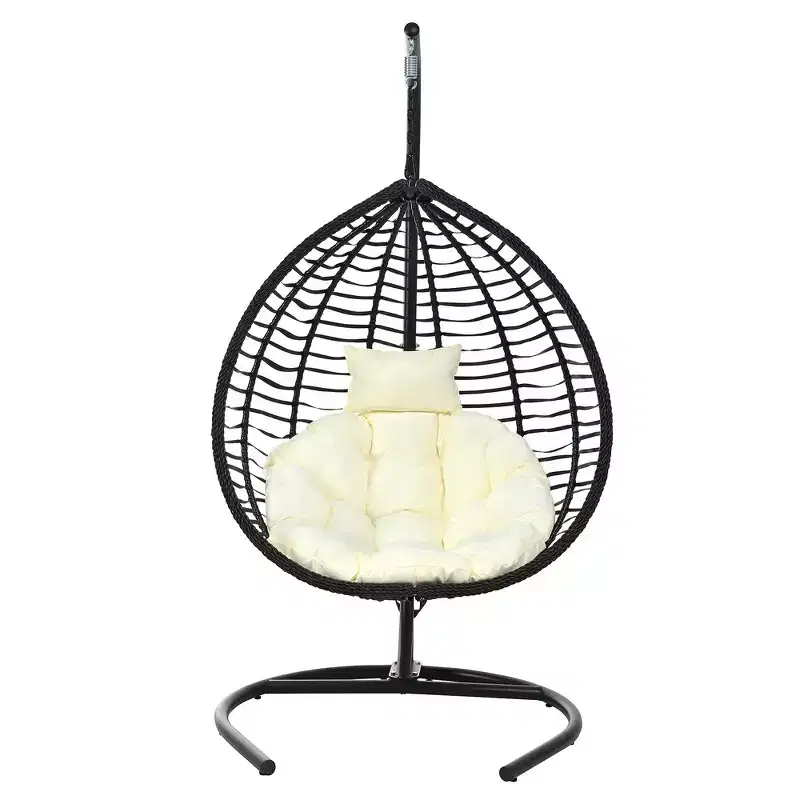 Whisen Hanging Hammock Chair with Stand, Egg Swing Chair with Iron Frame and Cushion & Headrest