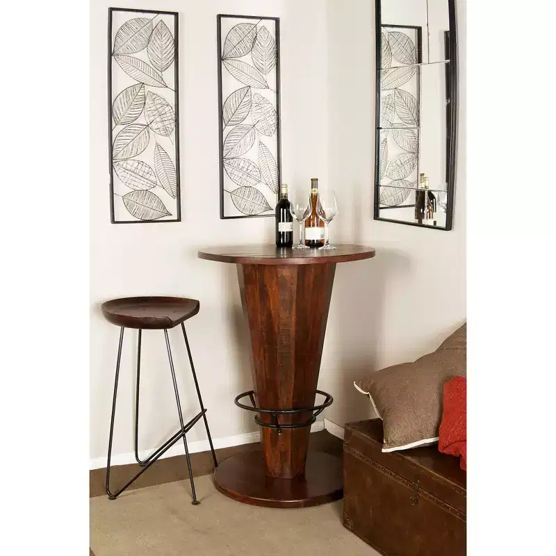 Rustic Gum Tree Wood Bar Height Table - Brown - Olivia & May: Round Dining Table, 40" High, 4-Point Leg, Seats 2
