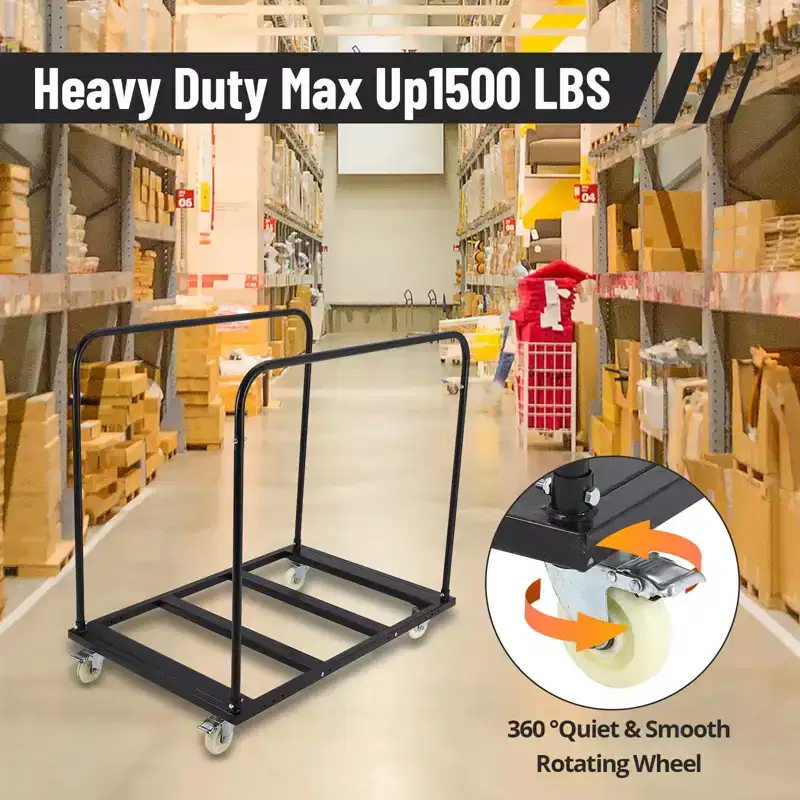 Heavy-Duty Folding Table Cart with 5 Swivel Wheels - 1800 LBS Steel Trolley for Garage, Warehouse & Events