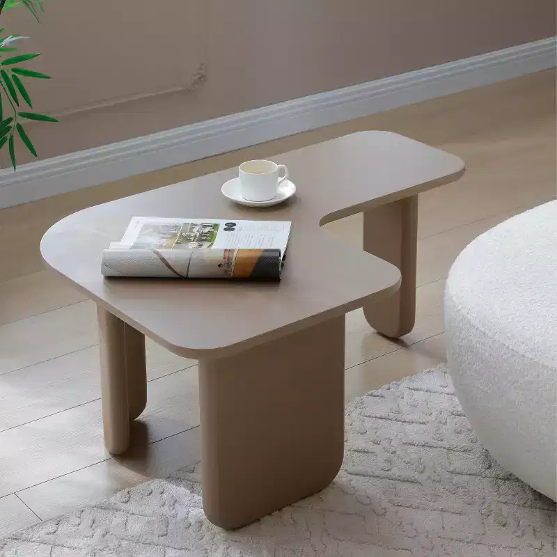 35 L-Shape Modern Coffee Table Khaki Green Paint Multi-Layer Free-Combo Corner White