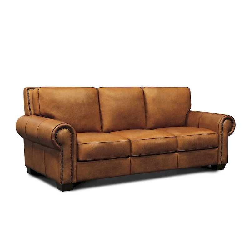 Top Grain Hand Antiqued Leather Traditional Sofa