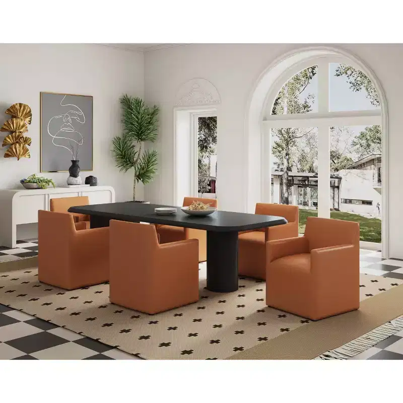 Set of 2 Anna Modern Square Faux Leather Dining Armchairs - Manhattan Comfort