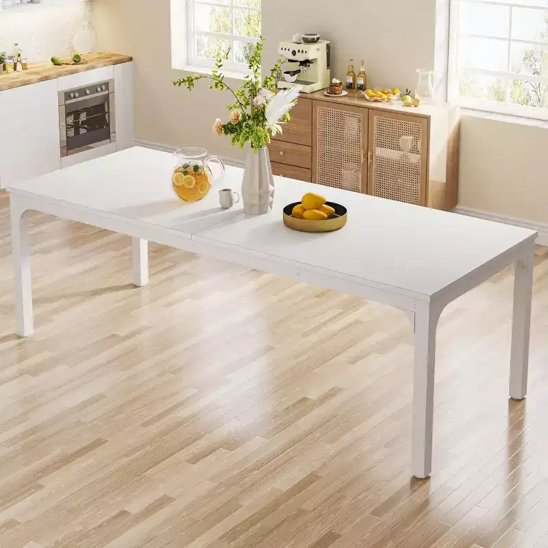 Lantine 78-Inch White Dining Table for 6-8 People, Large Long Rectangle Kitchen Dinner Table for Dining Room