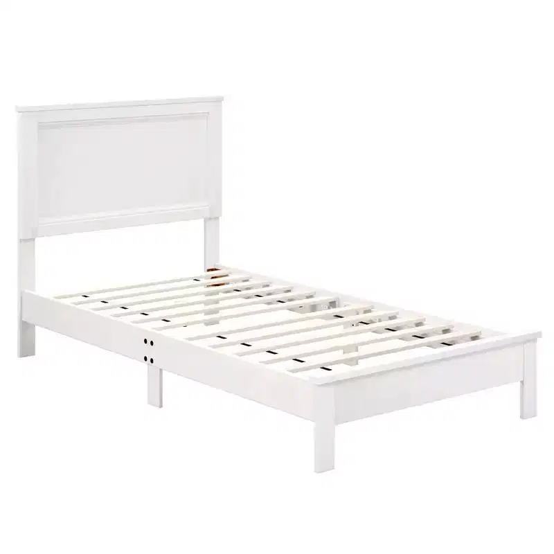 Costway Twin/Full/Queen Size Bed Frame Platform Slat High Headboard Bedroom Rubber Wood Leg White