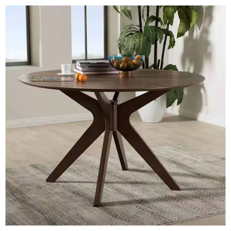 Monte Mid-Century Modern Wood Finish 47-Inch Round Dining Table - "Walnut" Brown - Baxton Studio