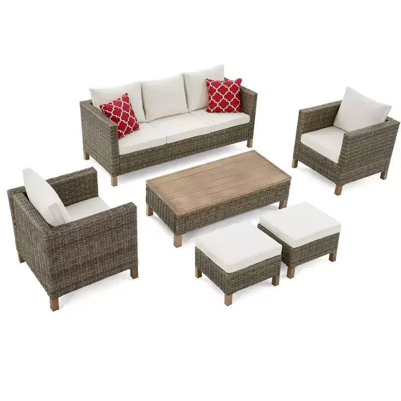 6 Piece Conversation Patio Set with Cushions and Coffee Table