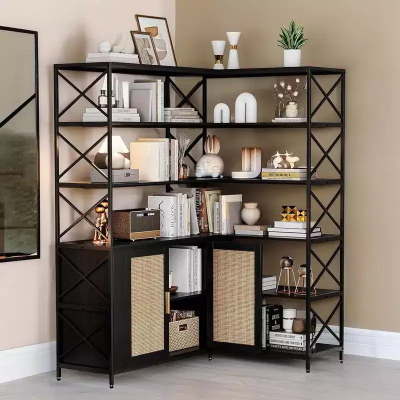 6-Tier L-Shaped Corner Bookshelf Industrial Etagere Bookcase
