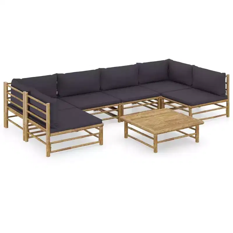 vidaXL Garden Lounge Set Dark Grey Bamboo, 100% Polyester 7 Piece