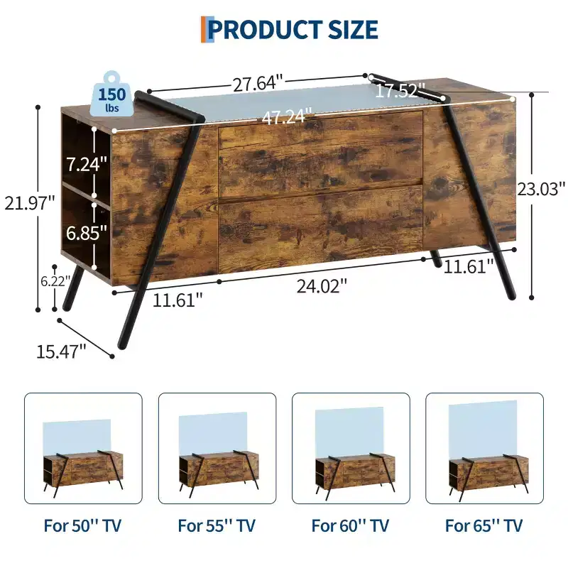 TV Stand for TVs Up to 60, Modern Entertainment Center with Storage Drawers & U-Shape Metal Legs, Media Console for Living Room