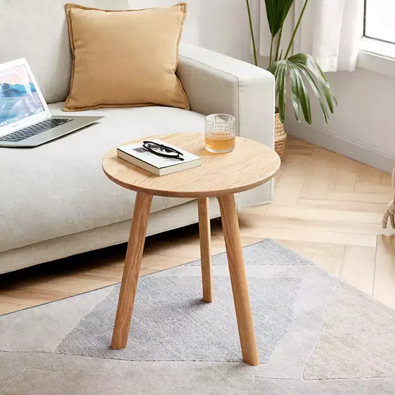 GDFStudio Wallis Minimalist 19.7 H Three Legs Solid Oak Round Side Table