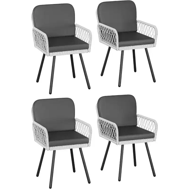 White & Black Rattan Patio Dining Chairs, Set of 4