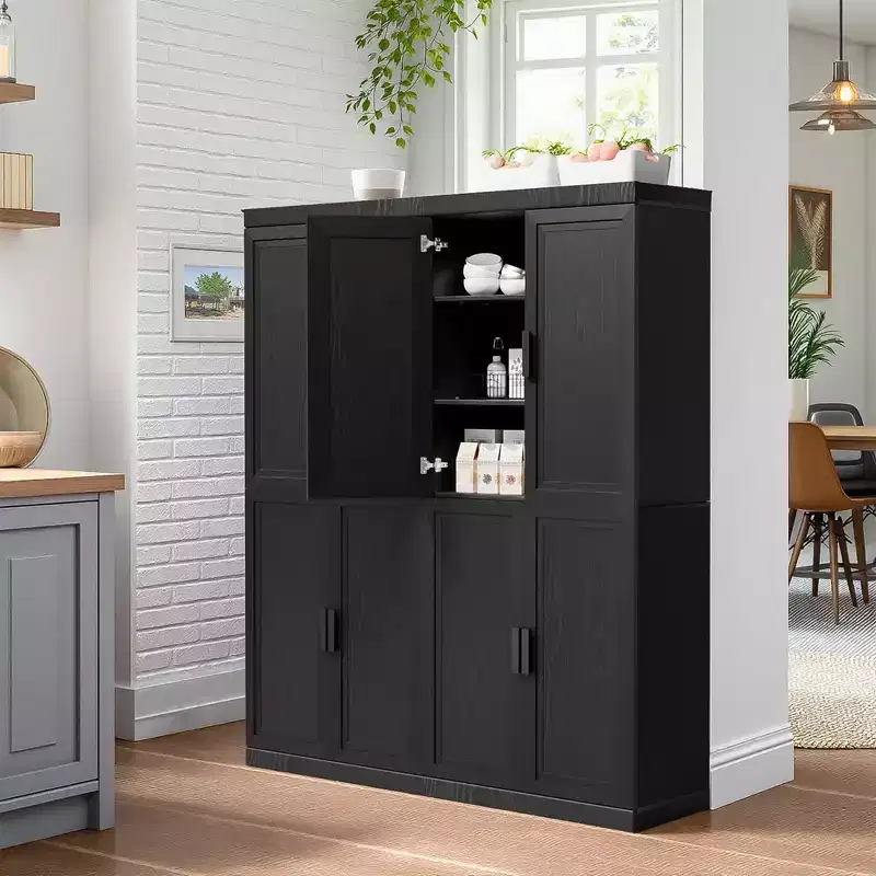 72 High Black Wood Grain Decorative Storage Cabinet with Sufficient Space for 12 Shelves