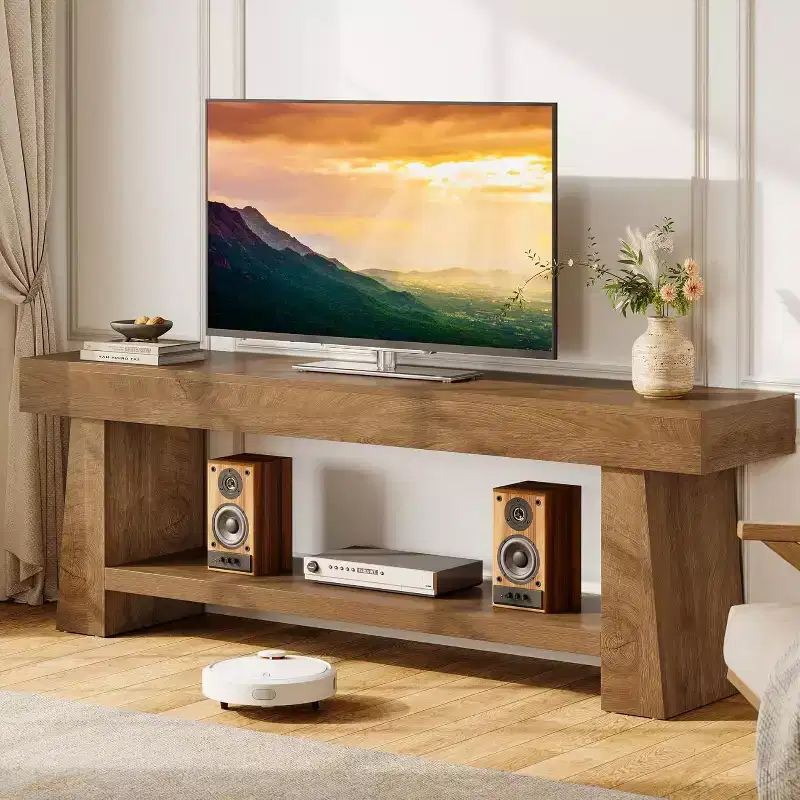 63-Inch TV Stand for 55/60/65/70-Inch TVs, 2-Tier Wooden Entertainment Center for Living Room and Bedroom