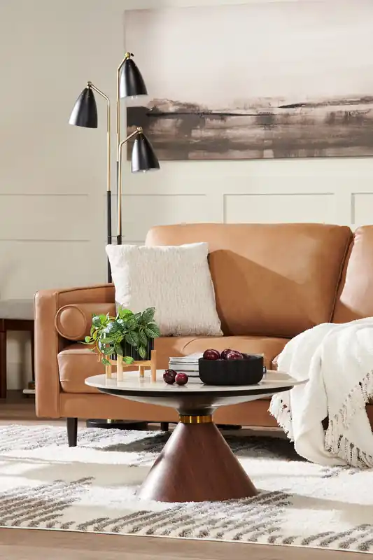 31.5 Modern Round Coffee Table with White Sintered Stone Top