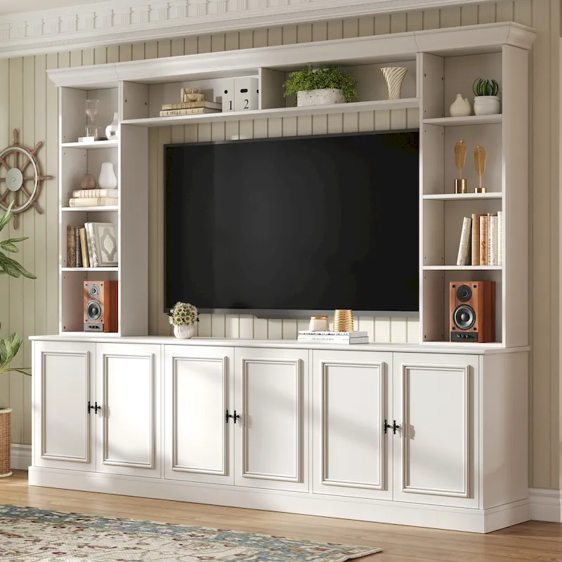 4-Piece Entertainment Center Wall Unit Set with Bridge for TVs Up to 70 , TV Stand W/Adjustable Shelves, Large Media Console