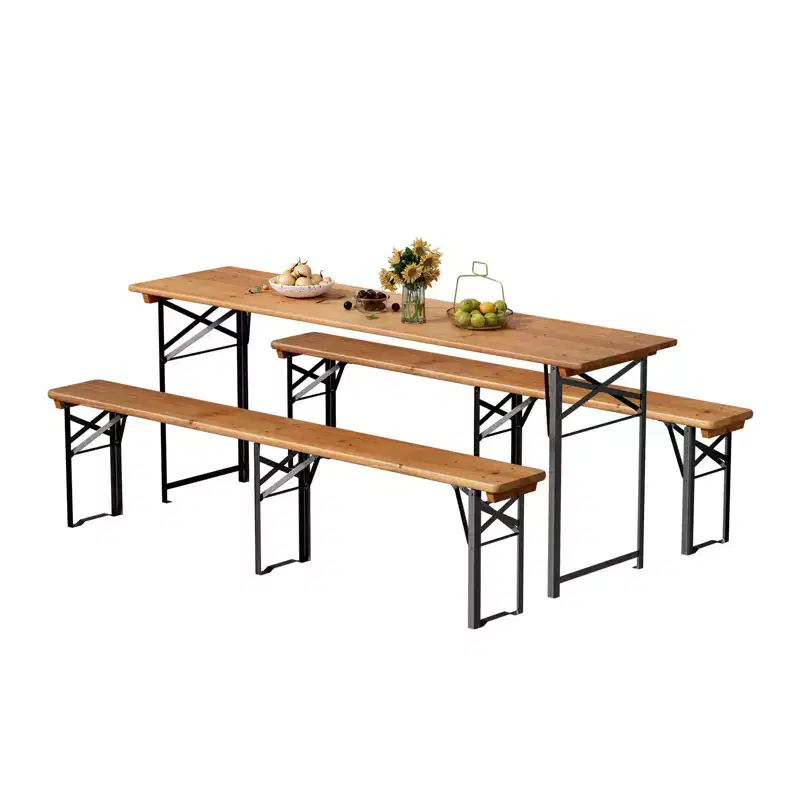 VINGLI 70 Inch Folding Picnic Tables with Benches Set, Weather-Resistant Wooden Beer Garden Table Bench, 3-Piece Portable Fold Up Camping BBQ Table