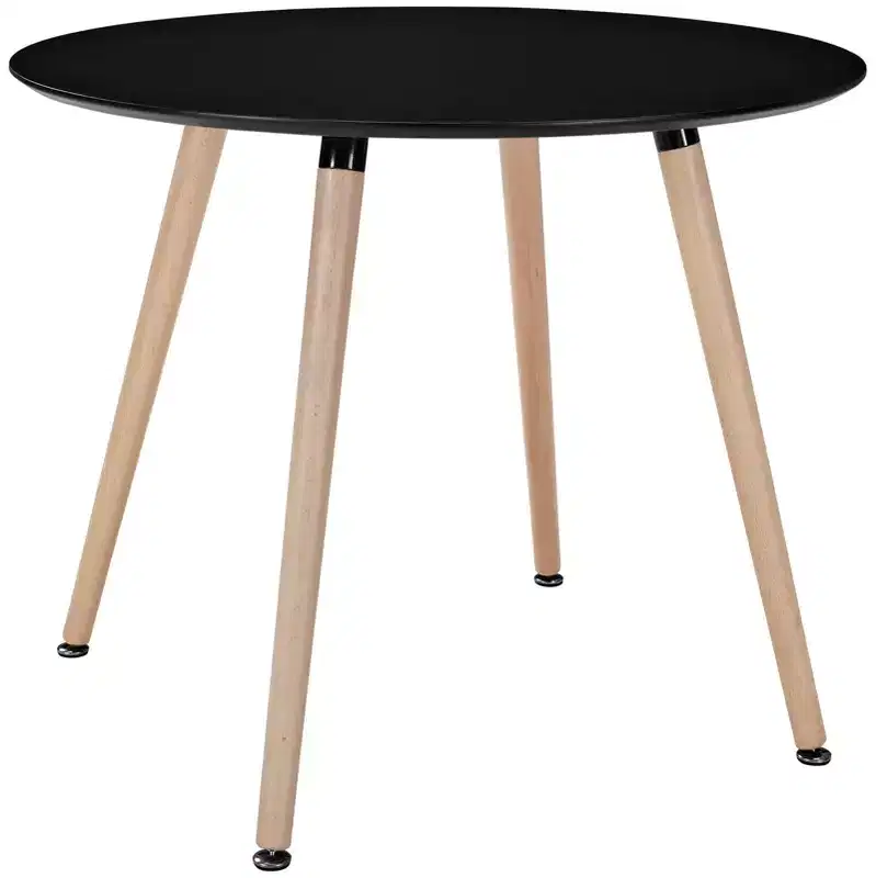 Round Dining Table, Solid Beechwood Legs, Black Veneer Top, Seats 4