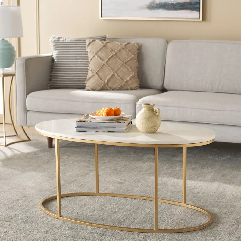Marble Coffee Table (Fully Assembled) - 39 In. W x 21 In. D x 18.3 In. H - 39Wx21Dx18H