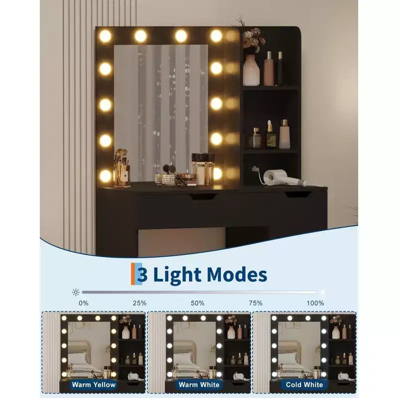 Makeup Vanity Desk with 4 Drawers, 2 Shelves, Modern Dresser, Bedroom or Dressing Room