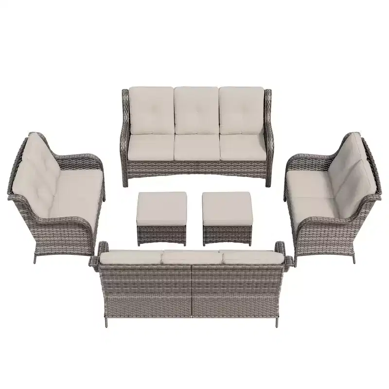 UPTIOT 6 Pieces Outdoor Wicker Sectional Sofa