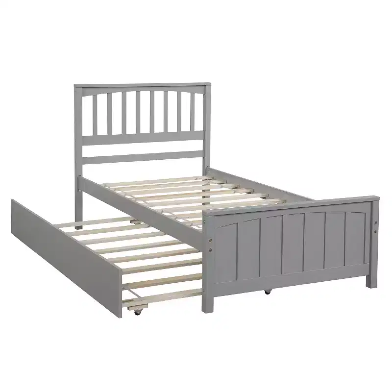 with Trundle, Wood Bed Frame with Headboard and Footboard for Bedroom