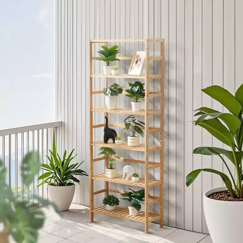 VEVOR 6-Tier Bamboo Shelf, Open Wood Bookshelf, Display Storage Rack Organizer, Freestanding Flower Plant Stand, Multifunctional Bookshelf, Natural