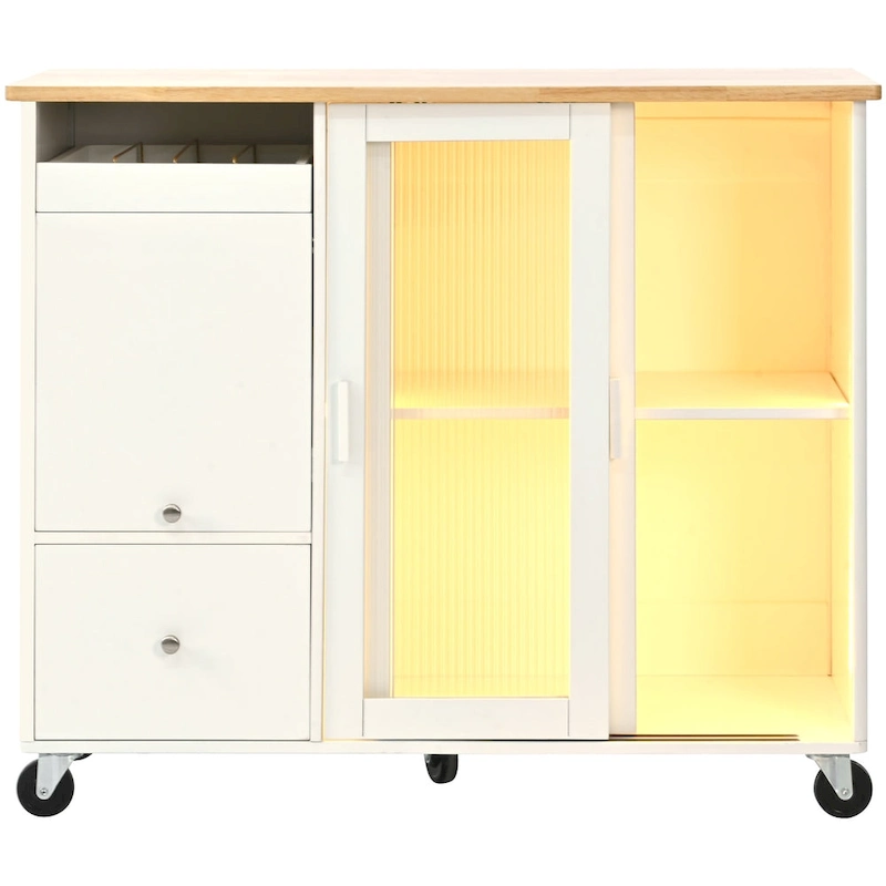 Kitchen Island with Drop Leaf, LED Light