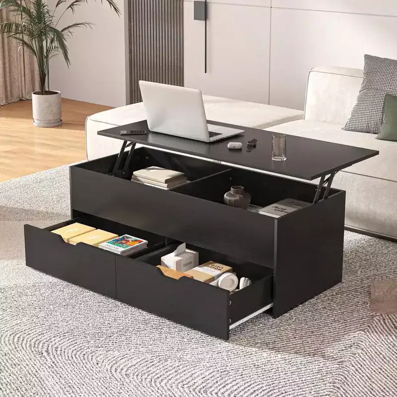 Lift Top Coffee Table with Hidden Compartment, 2 Drawers, and 3 Tiers  Center Table for Living Room, Home Office, or Reception Room