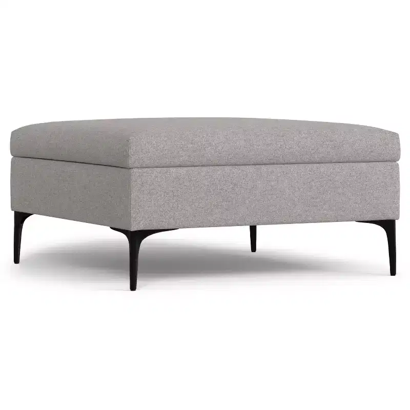 Lilah 36 inch Wide Contemporary Square Mid Century Coffee Table Storage Ottoman with Lift Up Lid in Polyester Linen