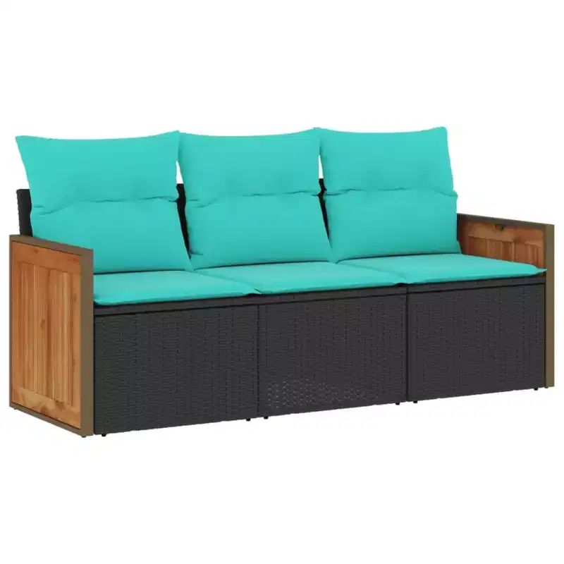 vidaXL Garden Sofa Set Black PE rattan 3 Piece Storage