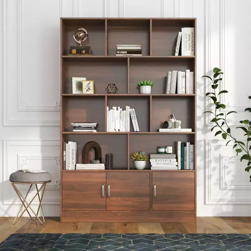 GDFStudio Cedric Modern 70.87'' 4-Tier Bookshelf with 10 Cubes and 3 Doors