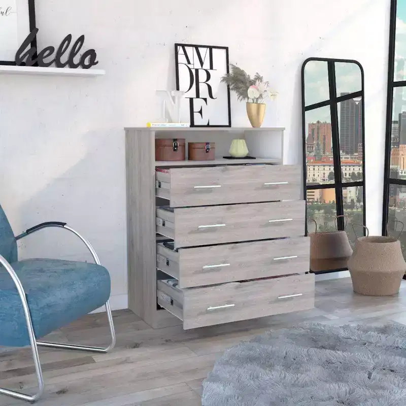 4-Drawer Dresser, Wood Laminate, Anti-Tip Hardware, 43