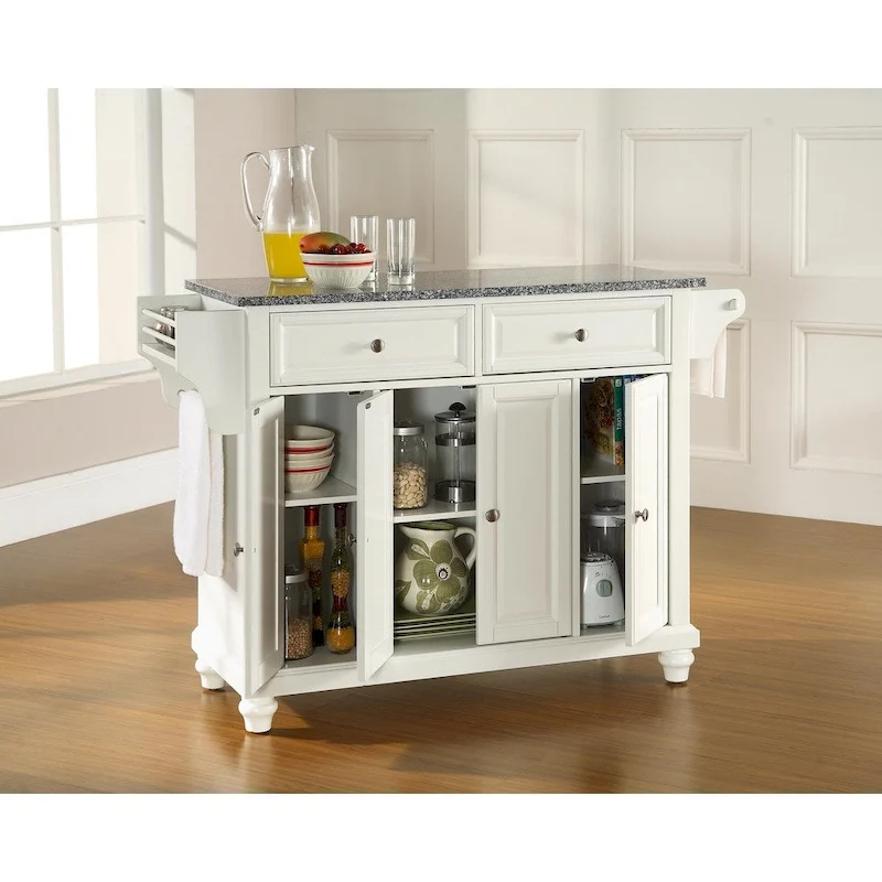 Crosley Cambridge Solid Granite Top Kitchen Island in Vintage Mahogany Finish - 51.5W x 18D x 36H