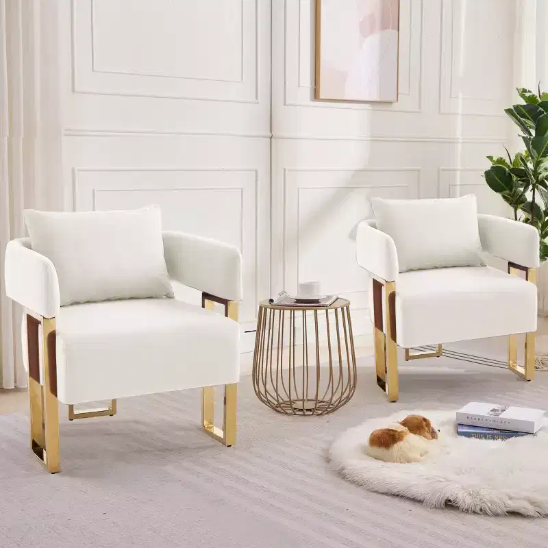 Set of 2 Modern Upholstered Accent Chairs with Gold Square Metal Legs & Foam Cushion, 26