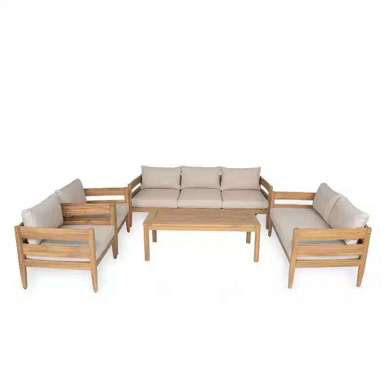 Christopher Knight Home Jacinda 5 Piece Ourdoor Rustic Upholstered Seating Set with Slat Design